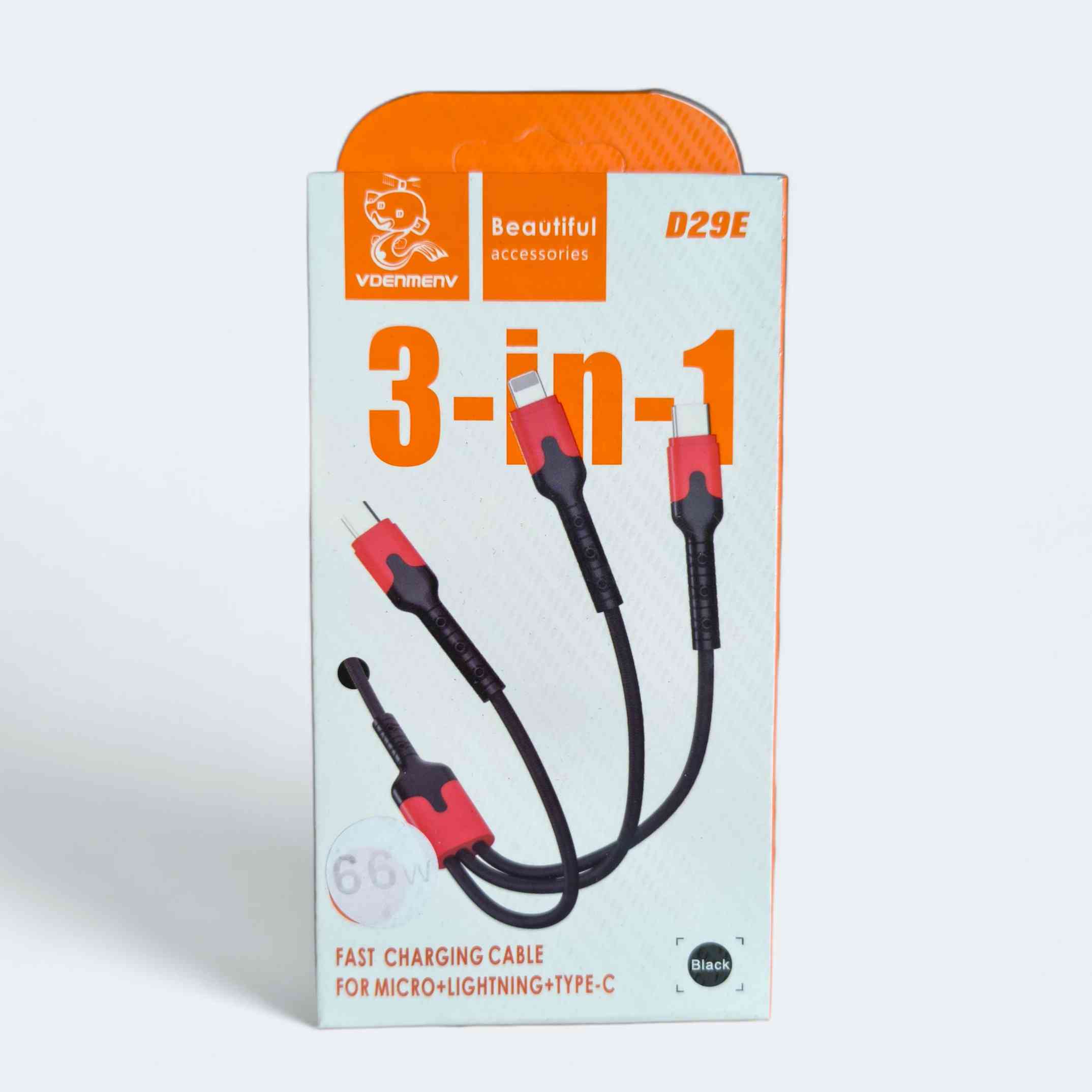 VDENMENV D29E 3-in-1 Fast charge data cable All In One TYPE-C Micro Lightning