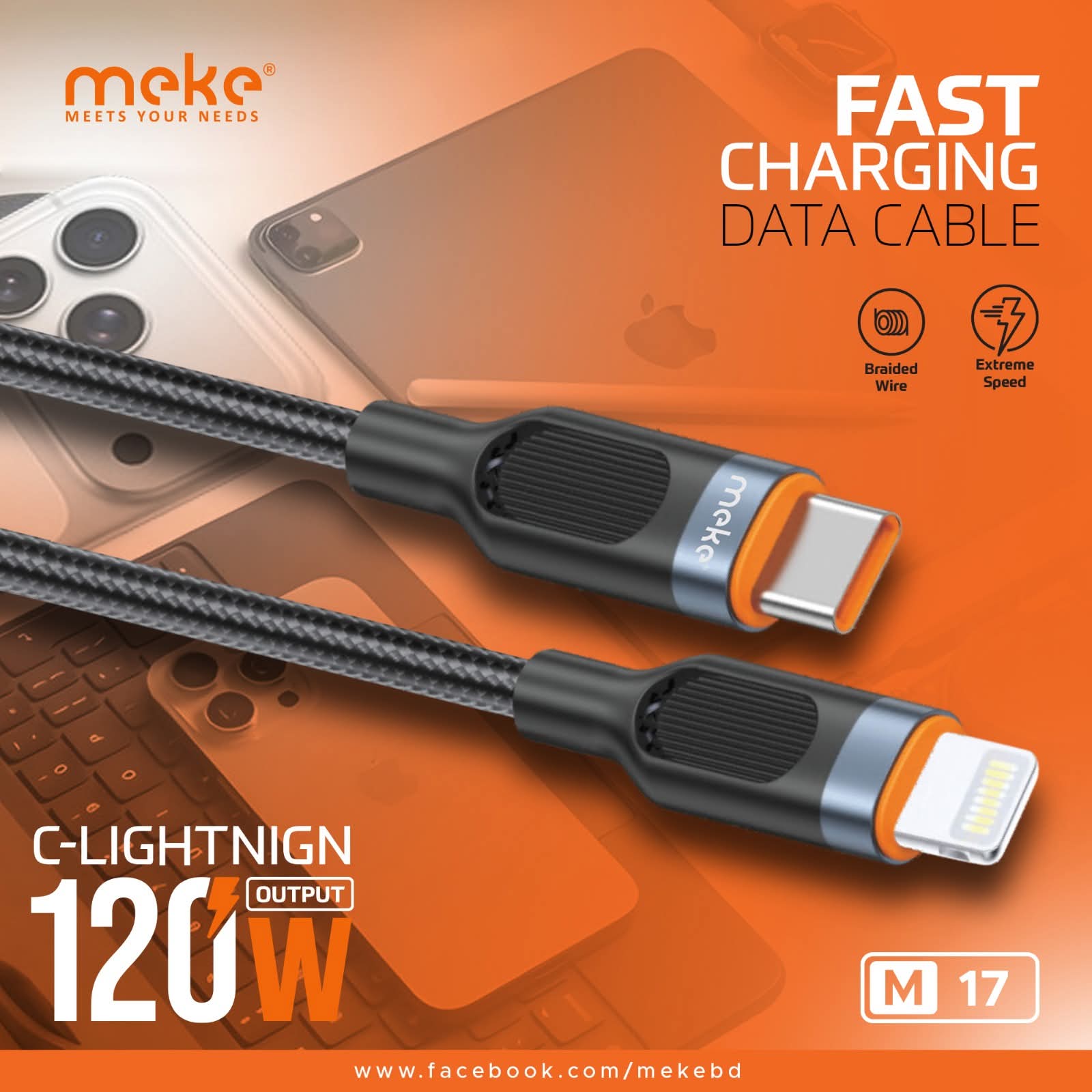 Meke M17 Fast Charging & Data Cable (USB-C to Lightning)