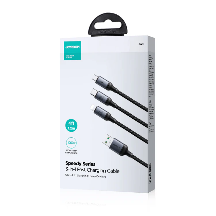 JOYROOM a21 Speedy Series 3-in-1 Fast Charging Cable (100W, 1.2m)